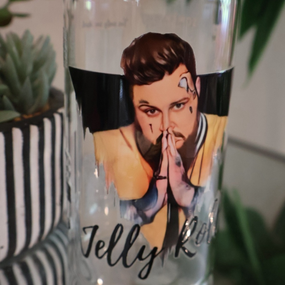 Jelly Roll Glass Tumbler with Portrait Design